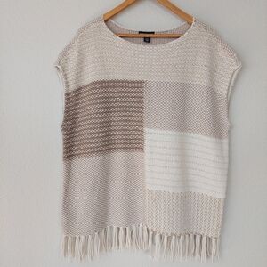 American Living Boxy Fit Fringe Neutral Sweater Top Size XL